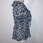 Allison Taylor Women’s Ruffle Top Short Sleeve Blouse Small S Black & White Photo 2