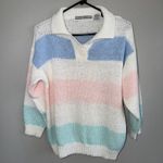 Vintage 80s Adam French Pastel Striped Knit Pullover Sweater Woman’s Size Small White Photo 4