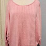 Retrology Pink Ribbed Knit Oversized Batwing Dolman Sleeve Top Women 2X Photo 1