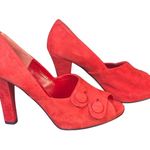 Costa Blanca Size 9.5M Red Suede Peep Toe Button Pumps Women's Heels Vintage Photo 0