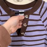Maeve NWT  Half-Sleeve Henley Tee purple striped size Large antropologie Photo 5