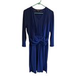 Jones New York Women's Blue Long Sleeve Midi Dress Size L V-Neck Casual/Formal Photo 7