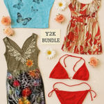 Y2K 4PC. TATTOO BUTTERFLY DRESS SUIT TOPS M/L Red Size M Photo 0