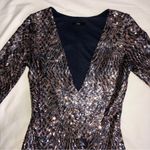 Fora Deep V Plunging Neckline Sequined Bodycon Dress Blue Shimmer Metallic Sexy Size undefined Photo 8