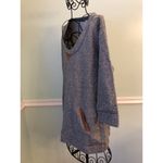 Soft Surroundings  M Gray Pullover Sweatshirt Faux Leather Medium 3/4 Sleeves Photo 2