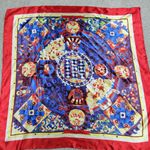 VINTAGE Womens CATHAYA 100% Silk Scarf Wrap 34"X34" Red Blue Multi Print Square Photo 3