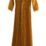 Women's Yellow Gold Lace Maxi Dress w/ Rose Detailing L Size L Photo 0