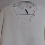 25 South White Frayed Distressed Hem Ribbed Knit Crop Sweater Size Small Photo 1
