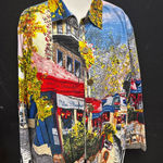 Vintage button up art painting Paris shirt Christopher Banks long sleeve size XL Blue Photo 0