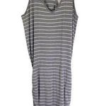 Athleta  Women's Small Gray, White Stripe BodyCon, Sheath, Ruched Dress Photo 0