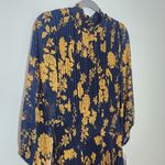 Nanette Lepore Navy and Gold Floral Dress NWT Sz 14 Pleated Wedding Guest Dress Photo 3