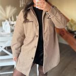 ZARA  NWT beige tan oversized button front stitched shacket Photo 10