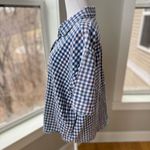 Vintage Navy Blue White Embroidered Gingham Short Sleeve Camp Shirt Blouse Sz M Size M Photo 2