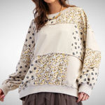 easel Oversized Flower Patchwork Terry Knit Sweatshirt in Beige Size S Photo 0