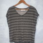 Nicole Miller Linen Black & White Cap Sleeve V Neck Loose Fit Blouse Lg Photo 1