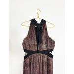 BCBGeneration NWT  Mock Neck Bow Back Midi Dress Size 10 Metallic Striped Cut Out Photo 12