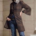 CAbi 3902 Navy & Brown Tartan Plaid Flounce Full Zip Blazer Jacket, S Photo 5