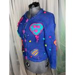 Cardigan sweater vintage1980s hearts bright playful Blue Photo 6