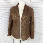 Pamela McCoy Metallic Leopard Print Leather Coat Brown Gold 1X‎ Zipper Front Photo 1