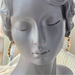 Retro Style Color Block Copper Crystal Hematite Earrings White & Gold Huggie Photo 3