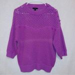 J.Crew AK177 100% Cotton Elbow Sleeve Crocheted Pullover Sweater in Purple Photo 0