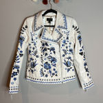 G by Giuliana Black Label Faux Leather Moto Jacket Floral Embroidered White Size XS Photo 0