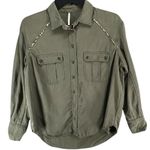Free People Off Campus Shirt Womens XS Moss Green Tencel Metallic Boho Utility Photo 1