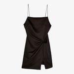 ASOS Black mini satin knot slit slip dress Photo 5