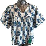 THML Floral Boho Cottage Tassel Top Floral Hydraganea Puff Sleeve Blue XL Photo 1