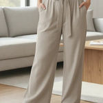 Evolutionary Tan Ruffle Pull On Wide Leg Belt Boho Comfy Trouser Pants L Large Photo 0