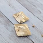 Vintage Stud Earrings Dusky Retro Peachy Pink Square with Gold Tone 1" Photo 5