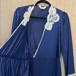 Vanity Fair Vtg  Dressing Gown Blue Full Length Robe Cream Lace Trim Size Small Photo 2