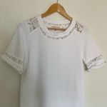 Rebecca Taylor  White Short Sleeve Terry Cloth Lace Crew Neck T-Shirt Blouse S Photo 2