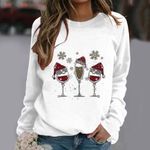 Holiday Fleece Cream Pullover Sweater Women's Sequin Wine Champagne Glass NWT L Size L Photo 1