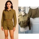 Anthropologie  2 piece set green raw hem linen‎ blend jacket and shorts size 8 Photo 1
