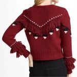 Love Shack Fancy ‎ Atlas Fringe Crop Red Baby Alpaca Wool Blend Sweater Size Small Photo 2