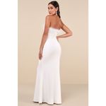 Lulus NWT  Extraordinary Glam White Feather Strapless Mermaid Maxi Dress Bride L Photo 2