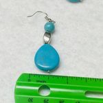 Faux Turquoise Dangle Drop Hook Earrings Women Blue Color Shade Silver Tone Bead Photo 5