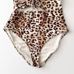 Aerie [] Leopard Print Knot Tie Front Cutout Strapless One Piece Swimsuit Large L Photo 6