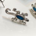 Silver Hawaiian gecko lizard blue opal post stud earrings Photo 2
