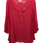 Counterparts  Pink Crochet 3/4 Sleeve Blouse Size Small Shark Hem‎ Boho Photo 0
