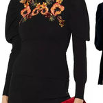 Karen Millen Karen‎ Millen Embellished Puff-Sleeve Sweater Black Floral Size Medium Photo 0