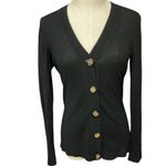 Tory Burch Black Merino Wool V Neck Cardigan Sweater Size XS Long Sleeve Knit Photo 1