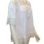 Cato women's size medium white off the shoulder stretchy tie front lace top Photo 1