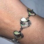 Vintage Silver Tone and Abalone Heart Link Bracelet Photo 0