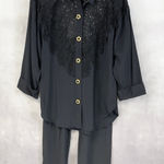RM Richards Karen Kwong Womens Pant Set Size 8P Evening Formal Lace Vintage Glam Black Photo 0