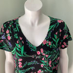 Soma  Soft Stretchy Jersey Knit Short Sleeve Black Floral Tunic Nightgown Medium Photo 2