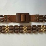 Wood Beaded Belt Leather Women’s size S/M 1970s / 1980s retro vibes Photo 0
