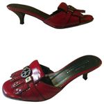 Donald Pliner Red Patent Leather Slide Shoe New Rhinestone Peace Sign NWT $275 Size 5.5 Photo 2