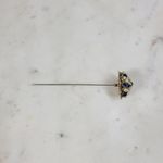 Antique Rhinestone Seed Pearl Hat Pin 4" Metallic Blue Golden Flower Lapel Stick Gold Photo 3
